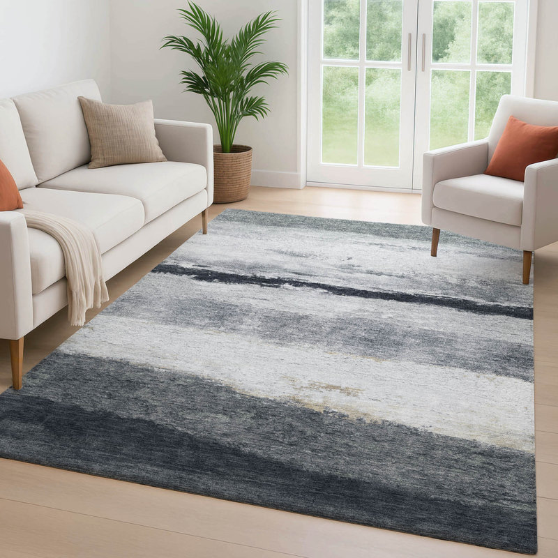 Premium Machine Washable Mayfield Striped Rug, 3' x 5', Pewter