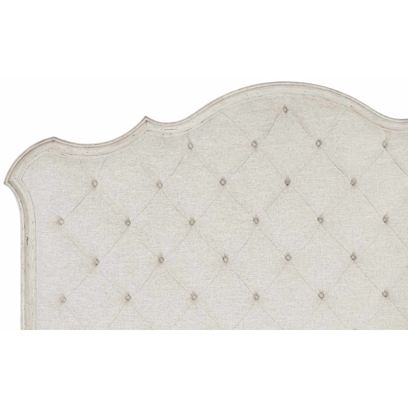 Elegant Cream Pine Queen Upholstered Bed with Tufted Headboard