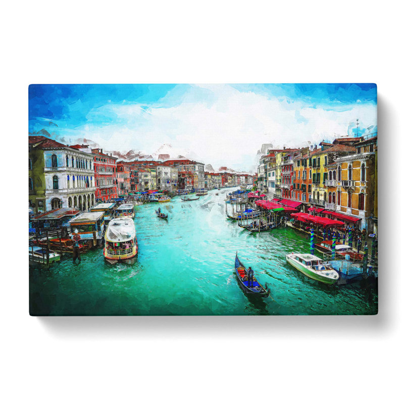 Gondolas In Venice Italy In Abstract - Wrapped Canvas Painting, 60cm H x 91cm W x 3cm D