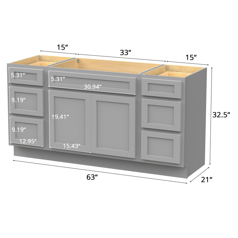 63'' Single Bathroom Vanity Base Only, Gray