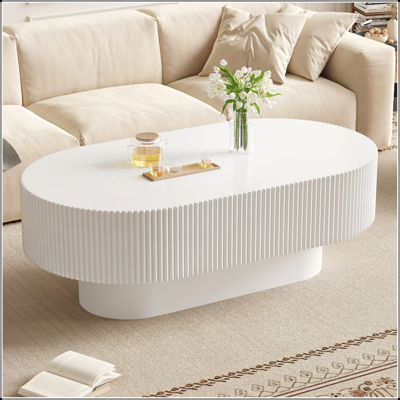 Table basse 48,4W Elegant Farmhouse Oval, Blanc