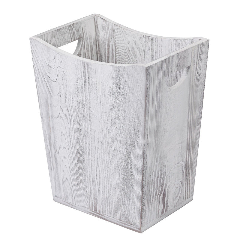 Wood Trash Can Rustic Farmhouse Wastebasket Bin, Rustic Gray