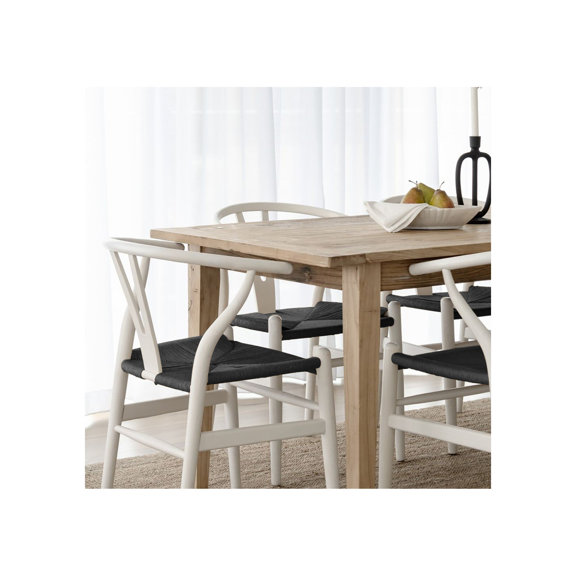 Baruti Wooden Wicker Dining Chair, White Wood/Black
