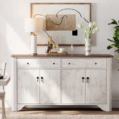 Armoire décorative 4 portes avec tablette réglable, armoire de rangement pour la salle à manger Haikey