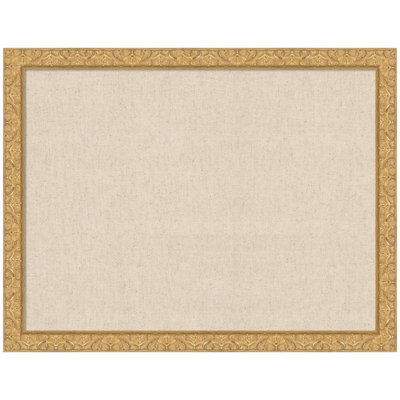 Kate and Laurel Framed Fabric Pinboard Neutral Weave Printed Linen Traditional Bulletin Board for Use as a Vision Board or Wall Organization