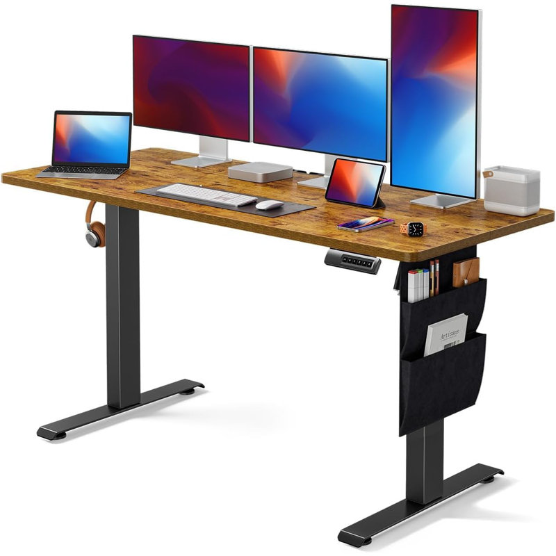 Extra-Wide Electric Standing Desk - Heavy Duty Steel Frame Adjustable w/Smart Memory Presets, Built-In Storage Organizer & Dual Device Dock - Commercial-Grade Home Office & Gaming Desk