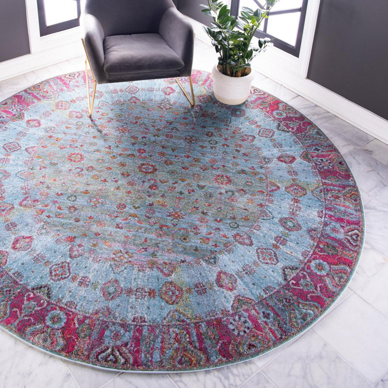 Tapis oriental rose / bleu sarcelle Folmar, Rond 8 pi