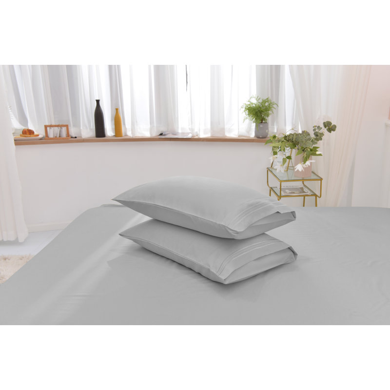  Ensemble de draps 1800 fils en rayonne de bambou, Gris clair, Ensemble de draps pour grand lit + drap-housse + 2