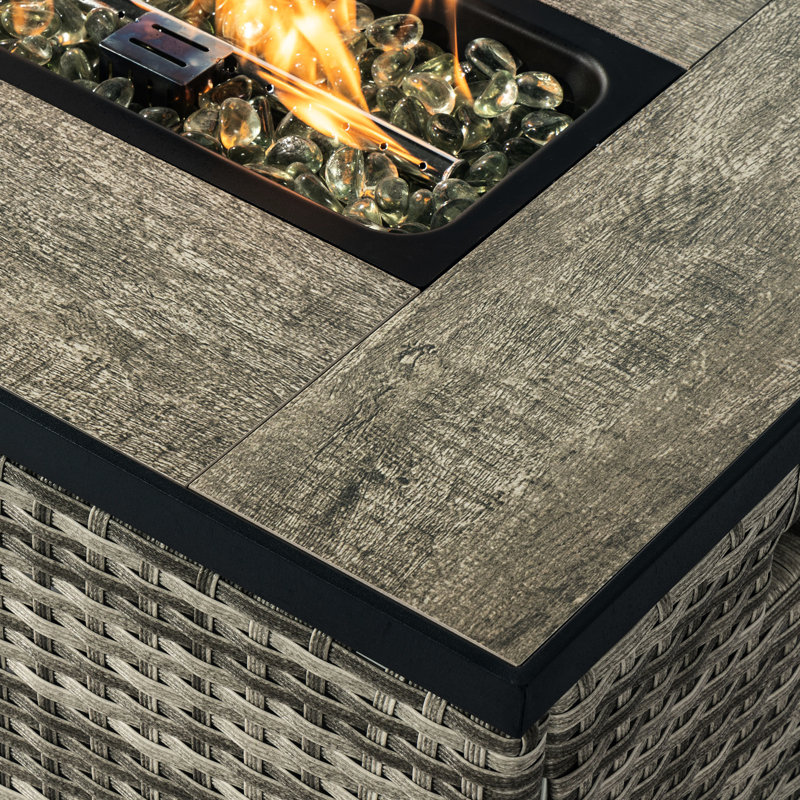 Propane Fire Table With Tank Holder, Ceramic Tile Tabletop, Beige , 31.05in Depth X 19.13in Width 15.15in Height, 80lb 31.05" Depth, 19.13" Width, 15.15"
