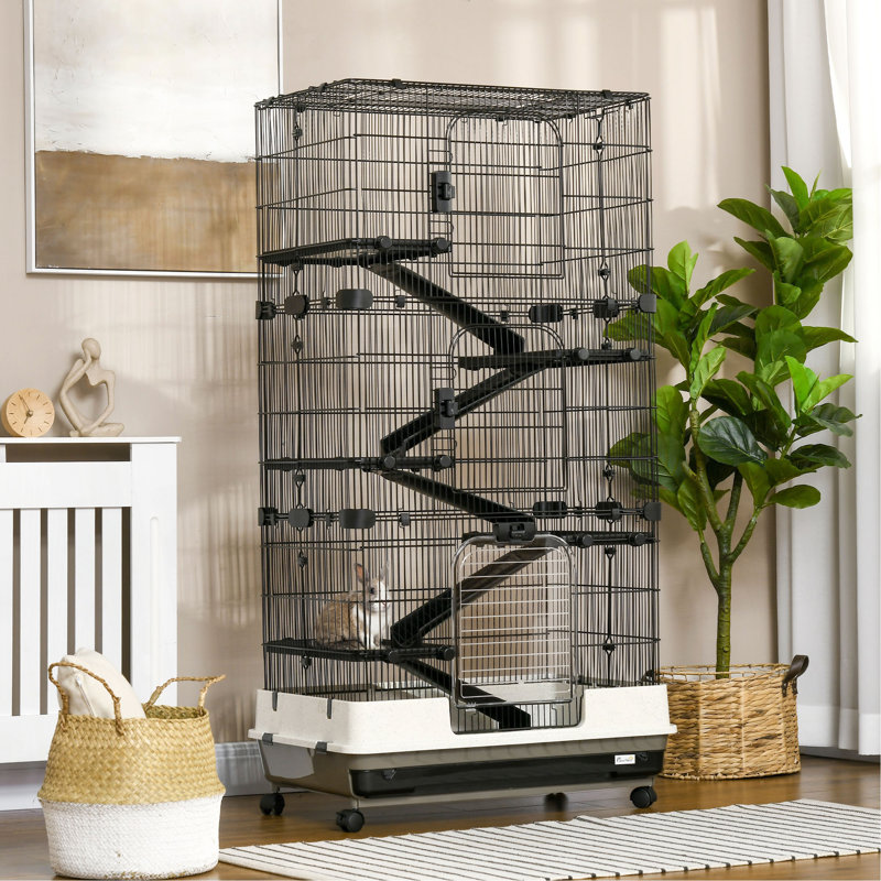 Cage pour petits animaux avec roulettes, cage à lapin portable à 6 niveaux