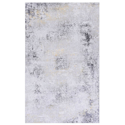 Tapis 3 x 5, lavable à la machine, à poils courts, antidérapant, ne perd pas ses poils, pour la chambre à coucher, le salon, la cuisine, le palier - salle à manger au design fonctionnel gris