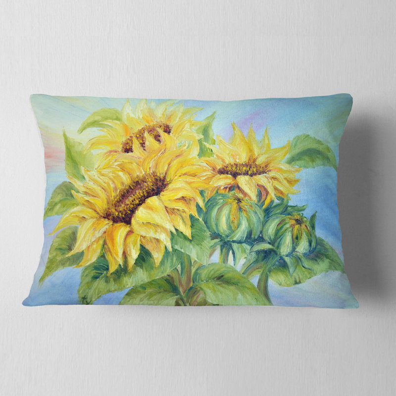 Trois tournesols - coussin décoratif imprimé floral, Rectangulaire, 12 po x 20 po