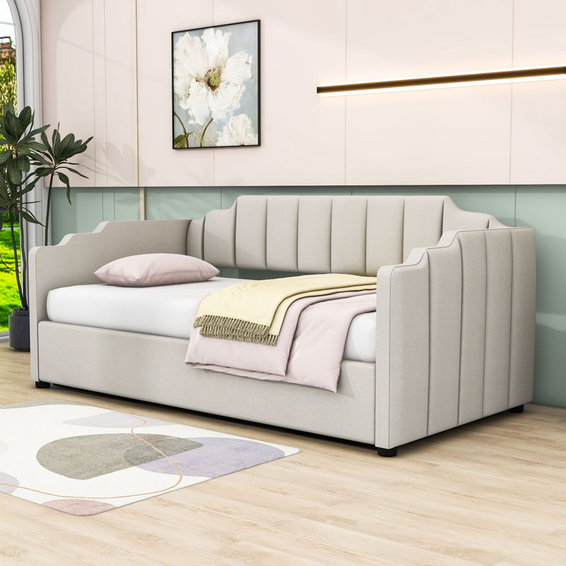 Lit de jour rembourré avec rangement Cathriona, Lit simple, Beige