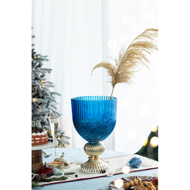Filofteia Handmade Glass Table Vase, Blue/Gold
