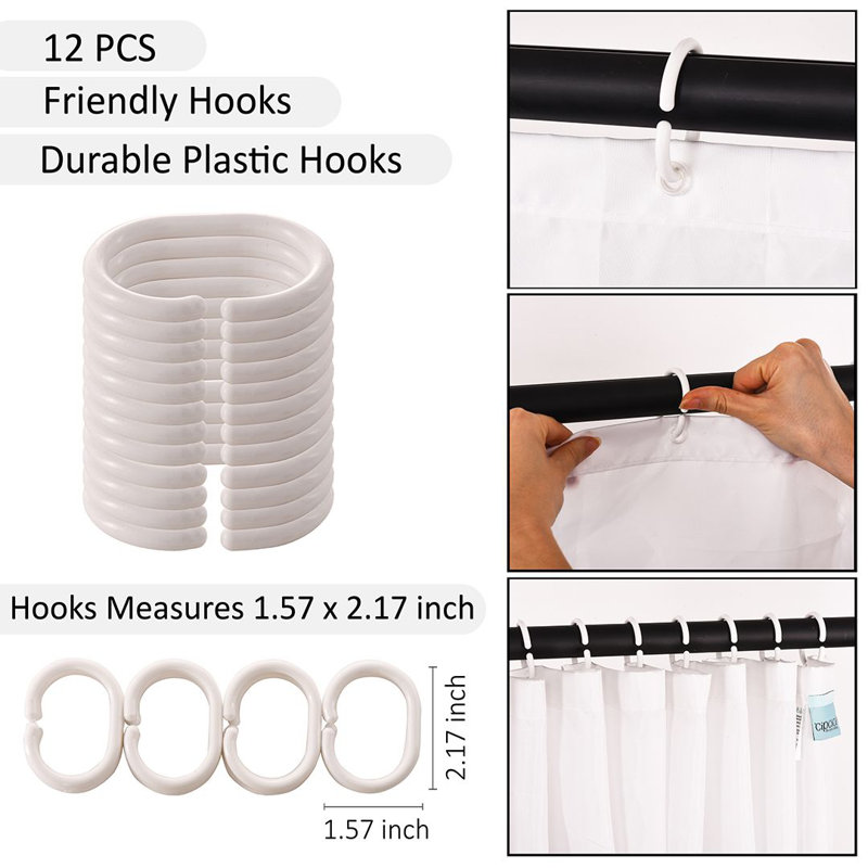 Shower Curtain with Hooks Included, White