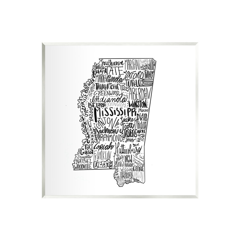 «Mississippi Typographie Shape State Map», art mural sur plaque par The Morning Evening Post