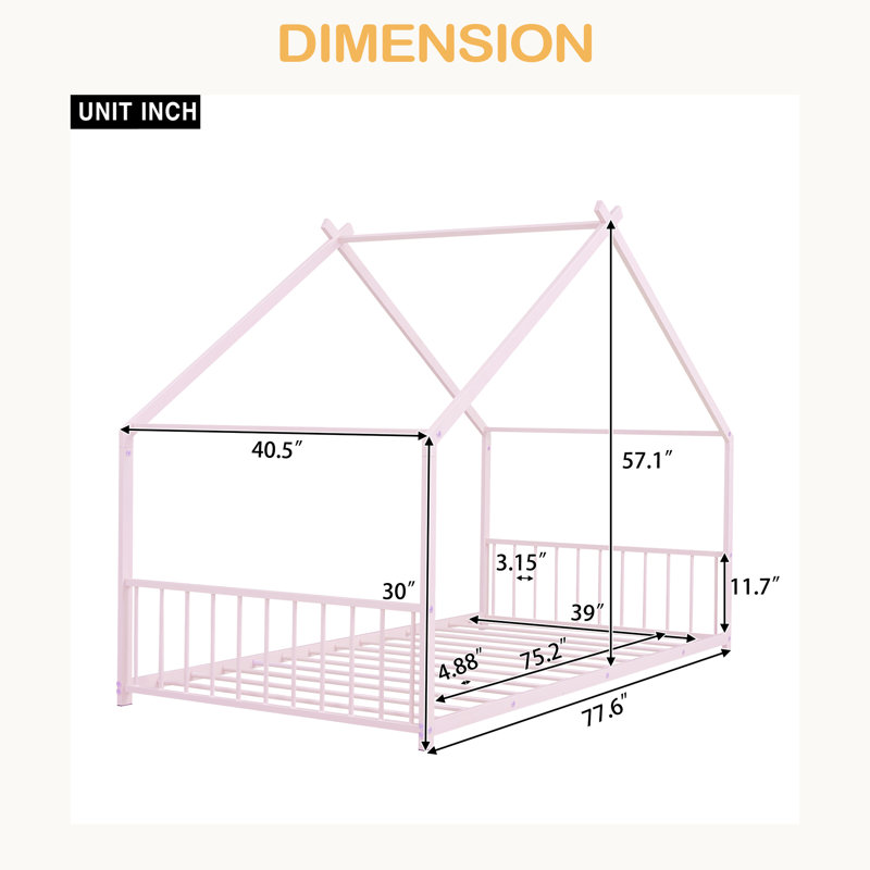 Metal House Bed, Twin, Pink