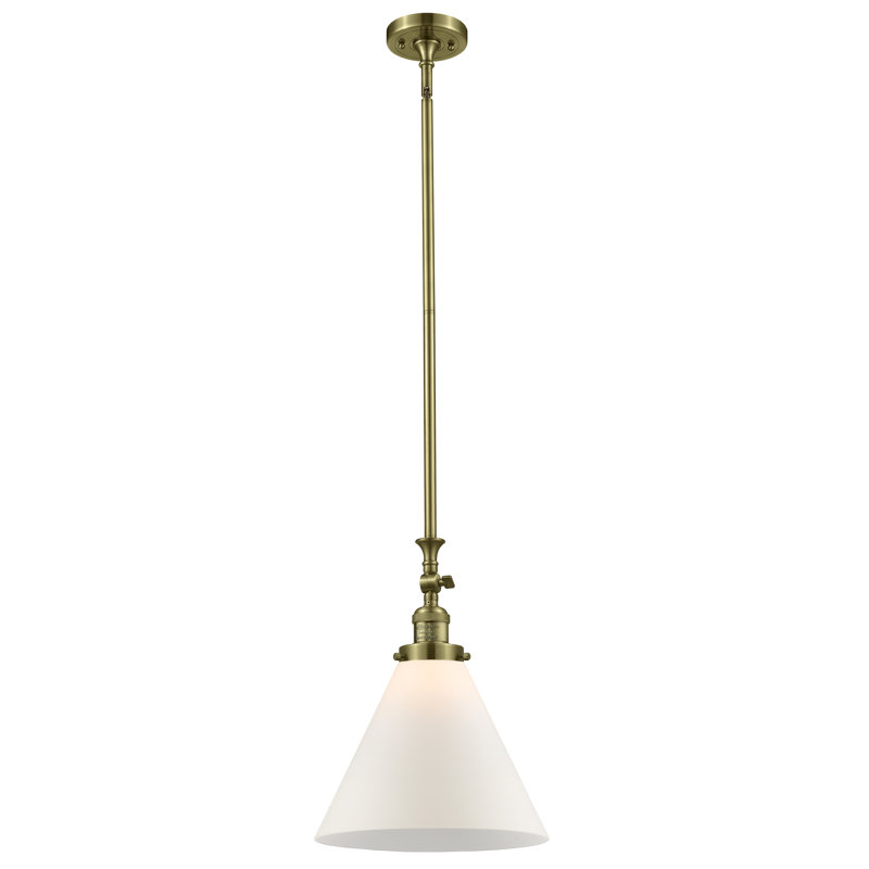 1 - Light Single Pendant, Antique Brass, Matte White Cased, 6 Watt Vinage LED Bulb