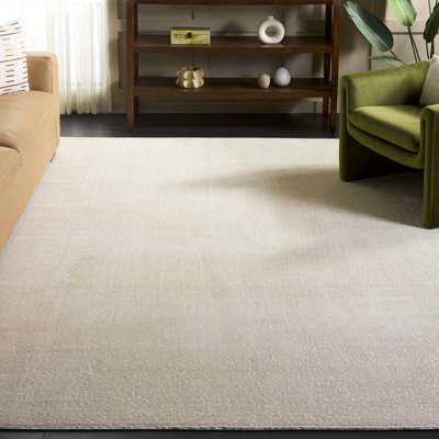Anabeatriz Solid Colour Handwoven Polyester Area Rug in Ivory