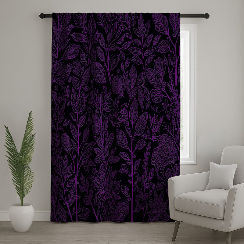 Rideaux mauve à motif botanique mauve à motif botanique - 1 panneau, 50 po x 80 po - 1 panneau, Blocage