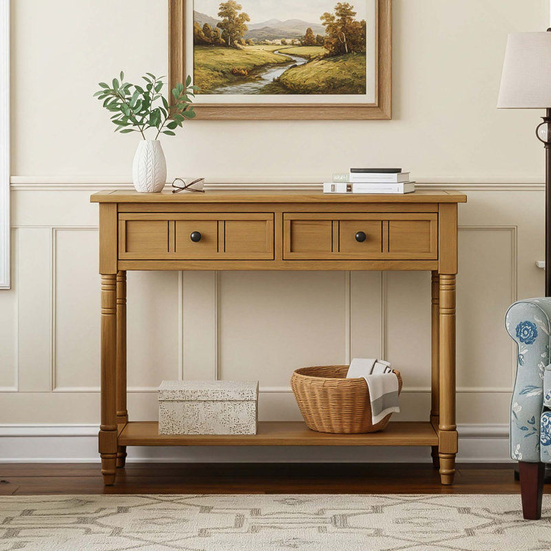 Console de style traditionnel avec 2 tiroirs et tablette inférieure, Naturel