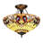 Tiffany Lamp Stained Glass Semi Ceiling Light 2-Light 16 Inches Wide Victorian Cream Brown Tiffany Style