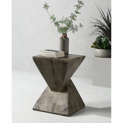 Natural Style Weathered Oak Finish Fiber Concrete Cement Accent Table, 13 Inches Wide, Deep, 17 High, 20 Lbs Product Weight, 40 Weight Capacity, No Assembly Necessary Load Limit,