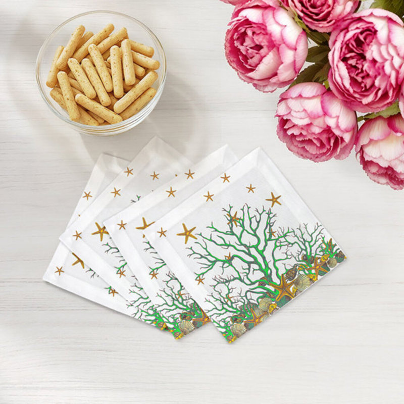 Square Napkins, White Green