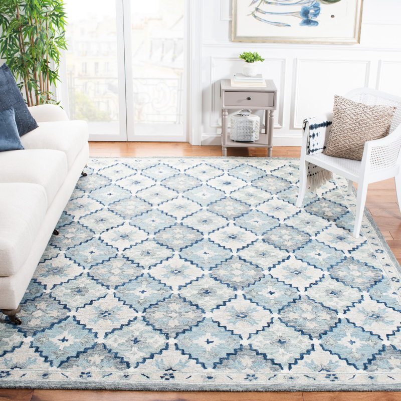 Suzani Hand Tufted Wool And Cotton Damask Rug, Rectangle 8' x 10'