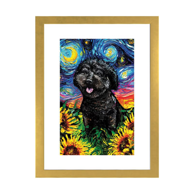 Reproduction d’art « Black Poodle Night IV » par aja Trèves
