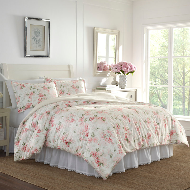 Ensemble d'édredon en micromolleton rose wisteria Laura Ashley, Édredon pour lit simple + 1 taie décorative stan