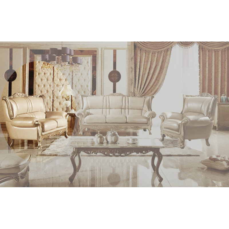 Causeuse en cuir véritable blanc perle