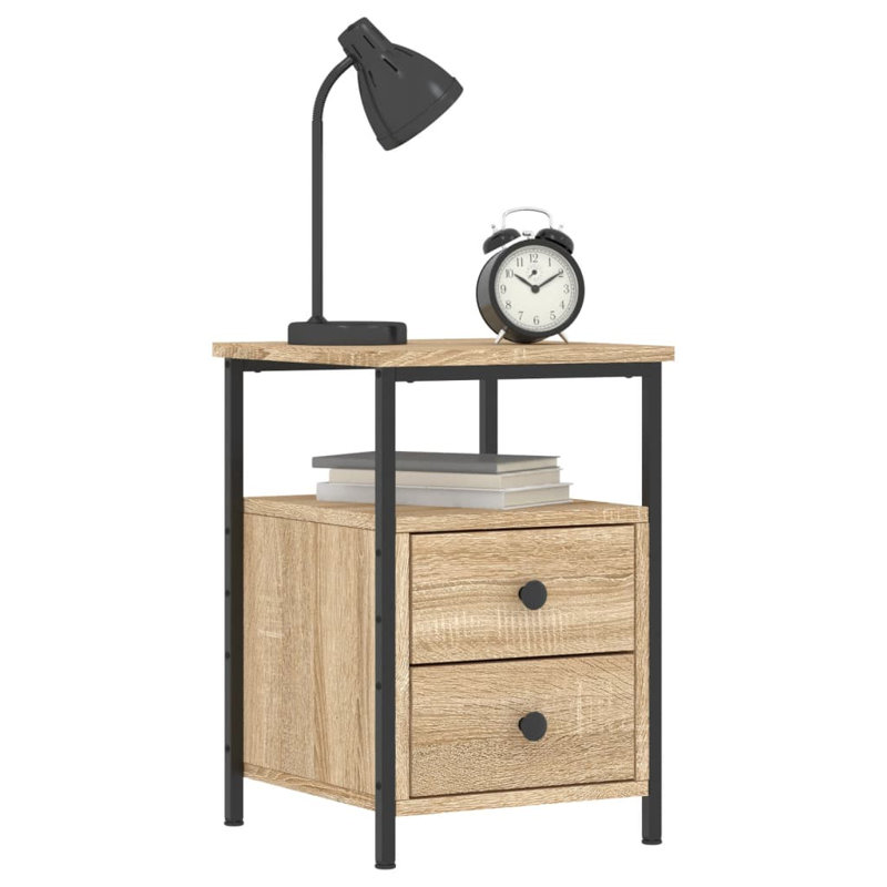 Orlie 34cm W Iron Bedside Table, Sonoma Oak