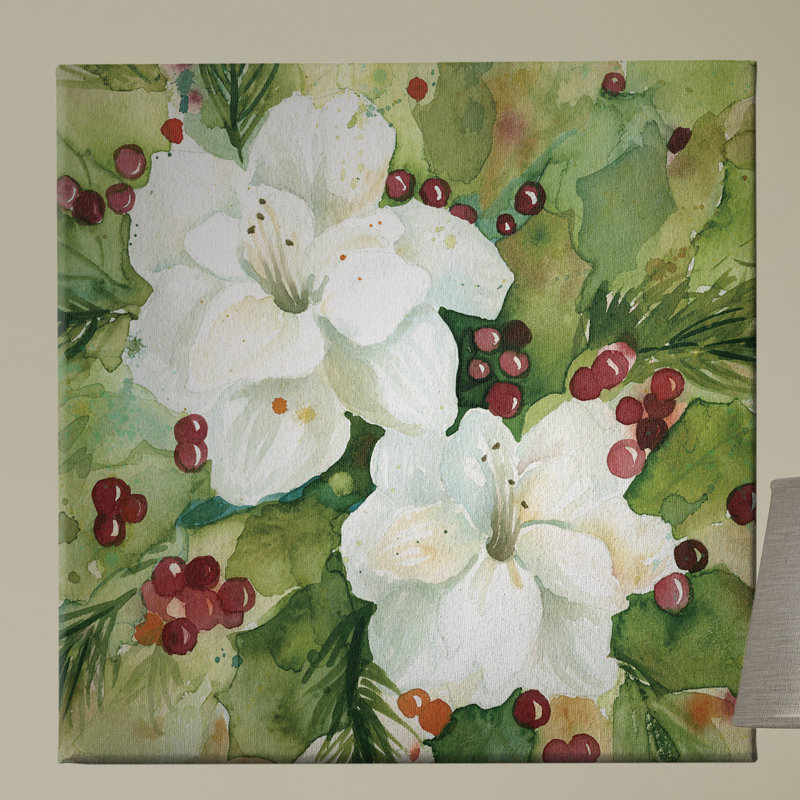 Watercolor Holly Christmas Canvas Print, 24" x 24"
