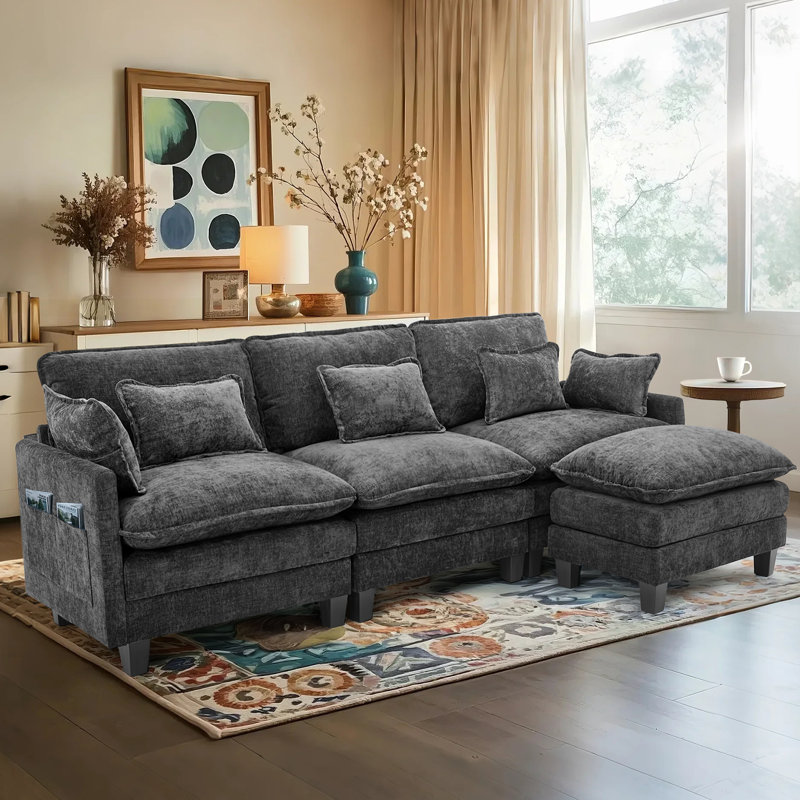 113" W 4 - Piece Chenille Sectional, Black