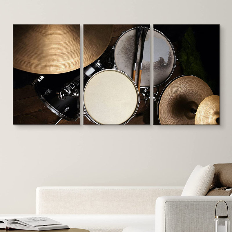 " Drum Set In Dramatic Light " 3 - Pieces, 16" H x 24" W x 5.75" D