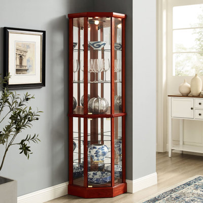 6 Shelf Curio Cabinet With Adjustable Glass Shelves And Mirrored Back In Chic Cherry 6-shelf Graceful