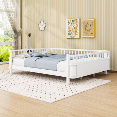 Queen Platform Bed with Guardrail and Slats