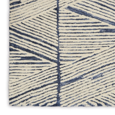 Beva Geometric Handmade White/Blue Area Rug