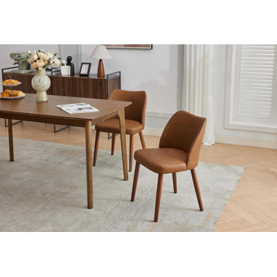 Upholstered Dining Chair with Wood Legs, Wing Backrest, Wooden Kitchen Chair with Thick Cushions by George Oliver