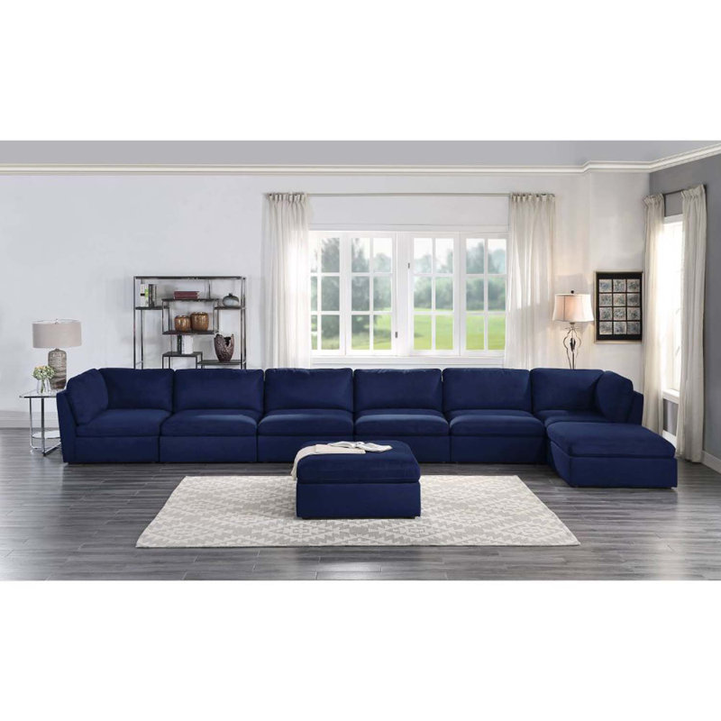 Fauteuil sans accoudoirs modulaire Crosby, tissu bleu