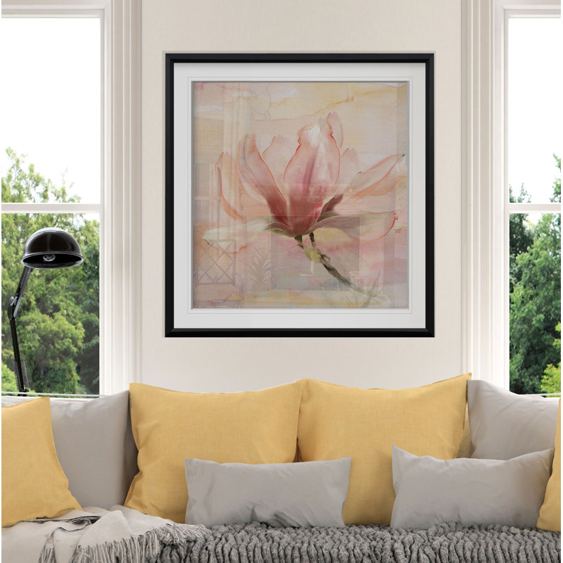 « rêvey magnolia ii », peinture, H 16 po x l 16 po x P 2 po, Cadre noir