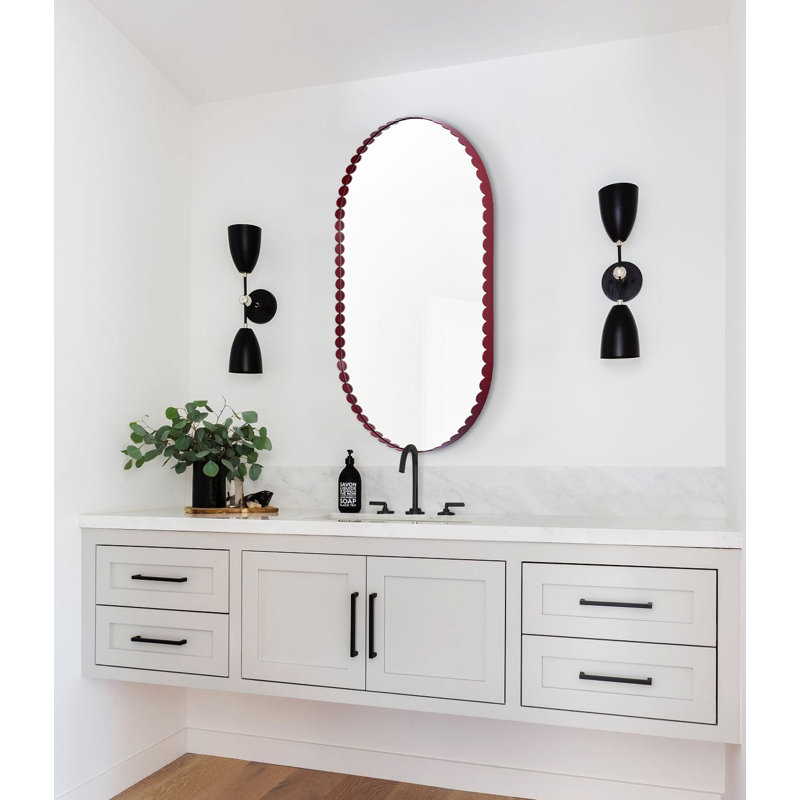 Metal Oval Wall Mirror, Burgundy