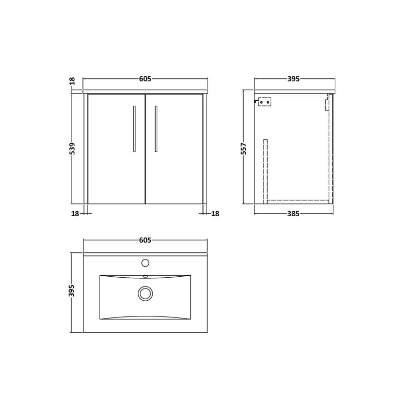Juno 600mm Single Bathroom Vanity with Integrated Vitreous China Basin, Autumn Oak