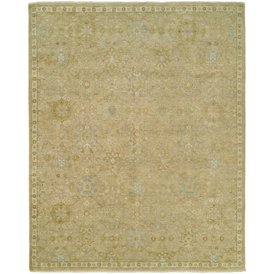 Wool Floral Area Rug in Beige