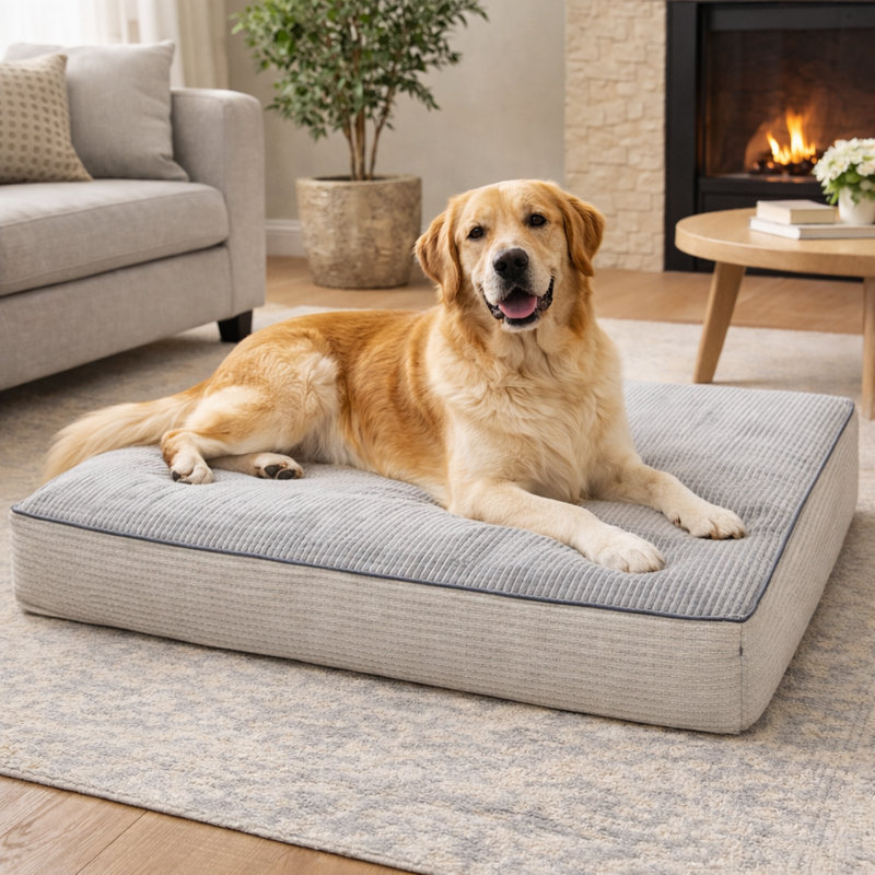 Lit orthopédique pour animaux en mousse à mémoire de forme - Housse lavable à la machine - Lit pour chien en cage avec fond antidérapant