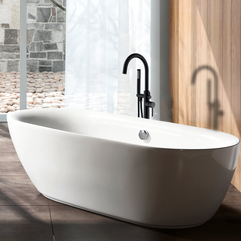 Robinet de baignoire sur pied avec douchette, noir mat, matériaux de qualité, fini métal noir.