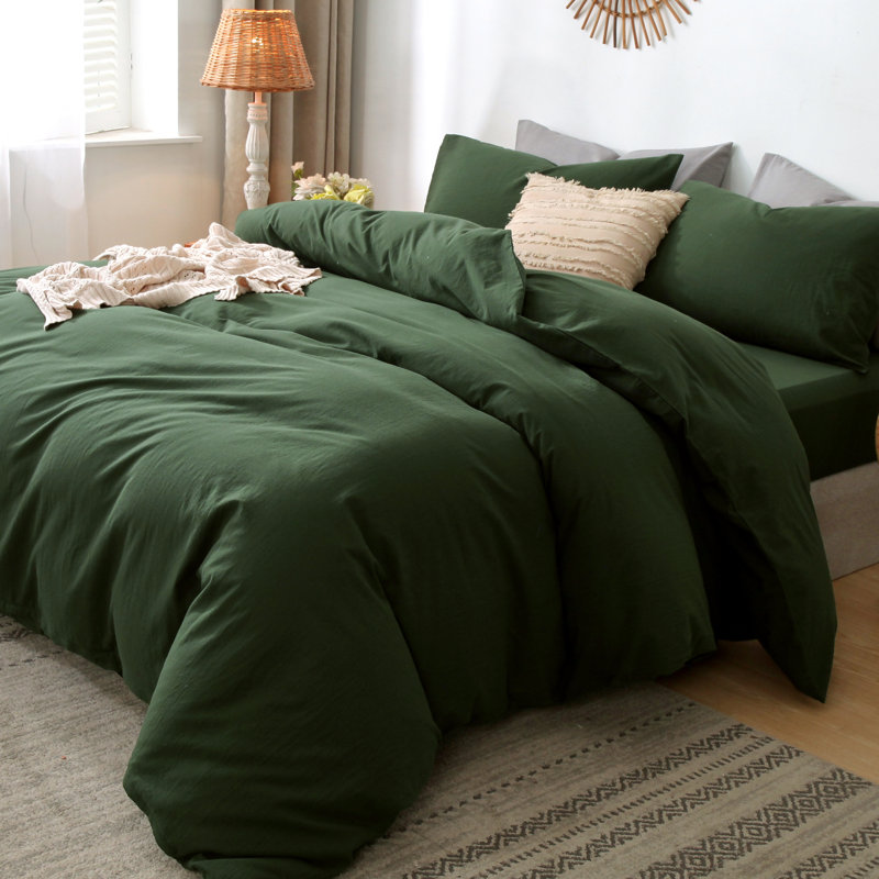 Forest Green Queen Cotton Duvet Cover Set