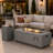 42 Inch Rectangular Propane Fire Pit Table with Tank Storage and Glass Wind Guard
