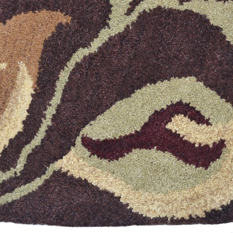 Tapis rond en laine touffetée à la main Dimonique - Rond, brun, motif floral moderne, tapis antidérapants faits à la main et épais pour le salon, la chambre à coucher